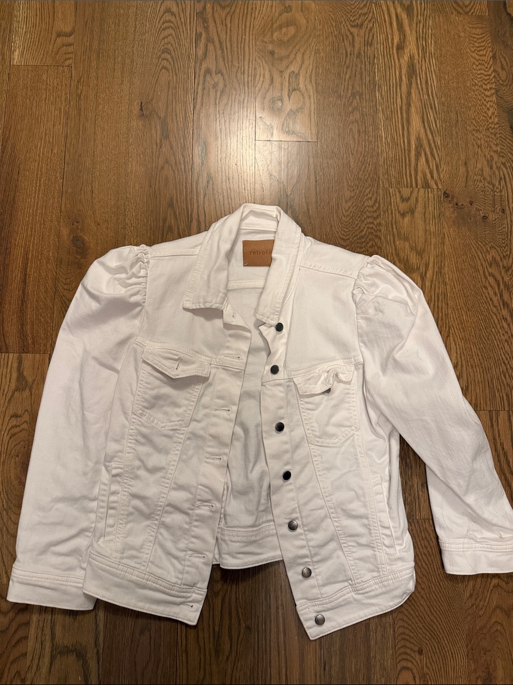 Retrofête White Puff-Sleeve Denim Jacket